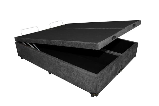 Base Baú Casal Bipartida 2x 69x 188x40 Suede Preto SR Movelaria