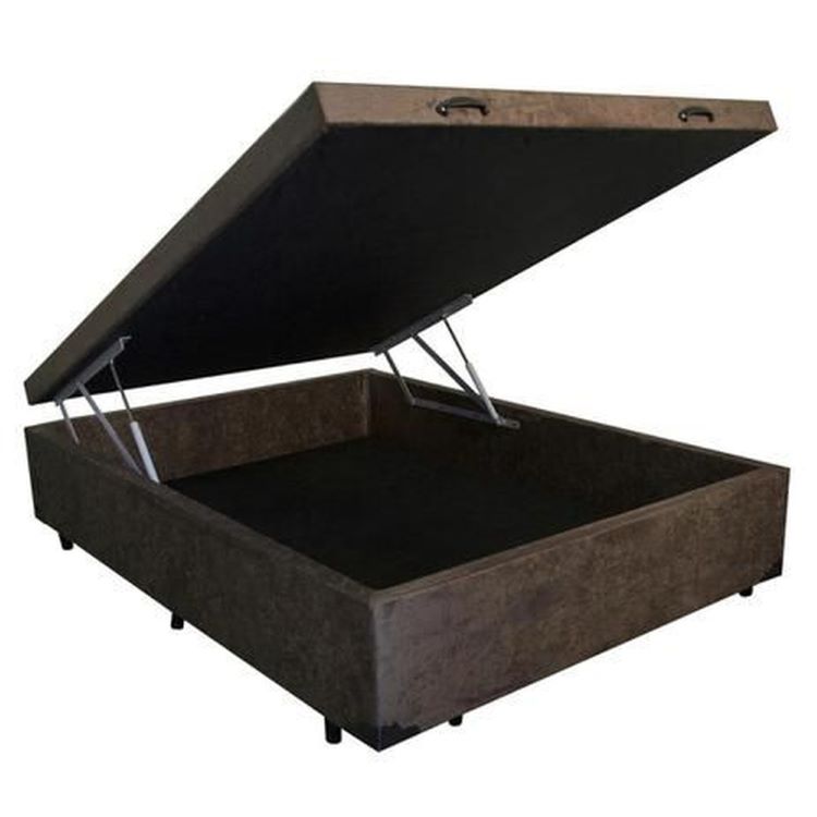 Base Baú Casal 138x 188x40 Suede Marrom SR Movelaria