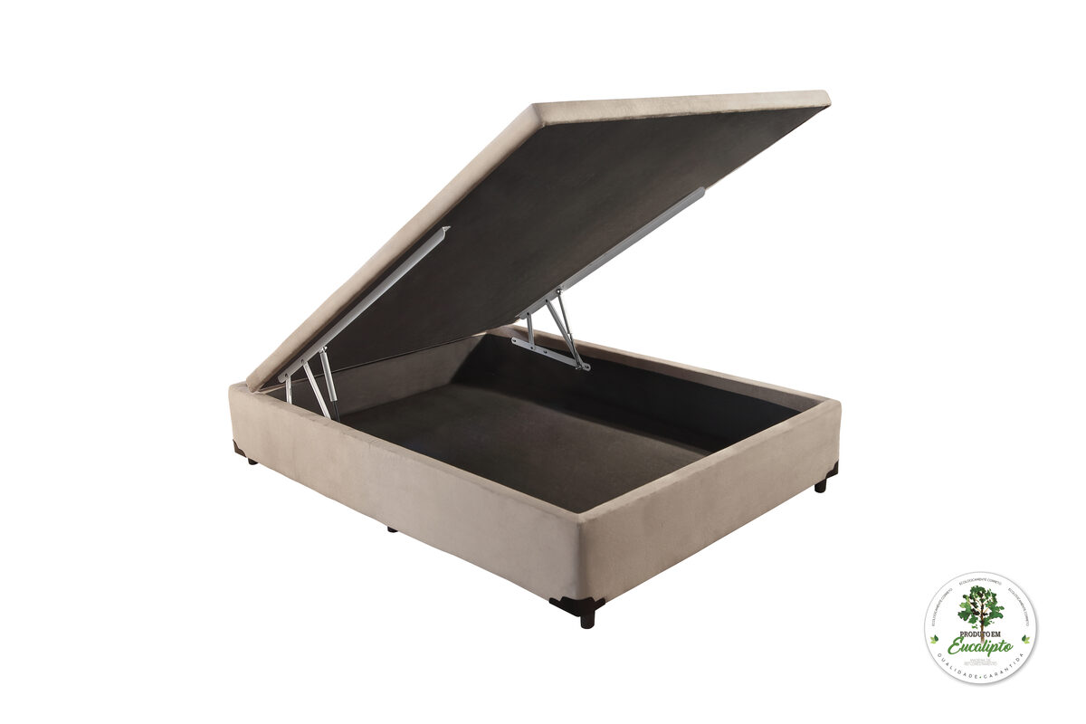 Base Baú Casal 138x 188x40 Corino Bege SR Movelaria