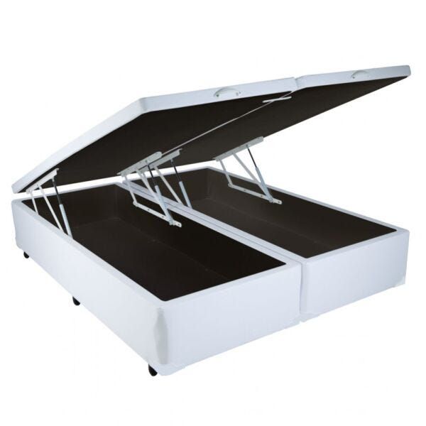 Base Baú Casal Bipartida 2x 69x 188x40 Corino Branco SR Movelaria