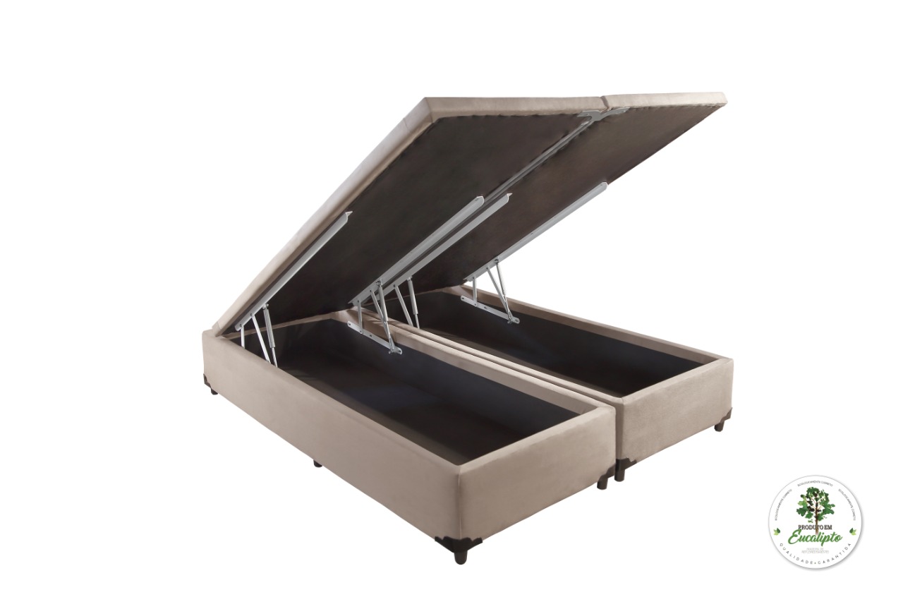 Base Baú Queen Bipartida 2x 79x 198x40 Corino Bege SR Movelaria