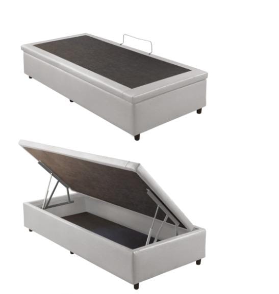 Base Baú Solteirão 110x 188x40 Corino Branco SR Movelaria