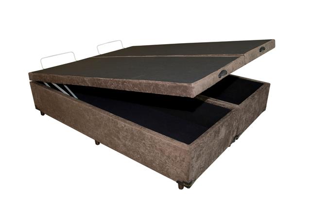 Base Baú Casal Bipartida 2x 69x 188x40 Suede Marrom SR Movelaria