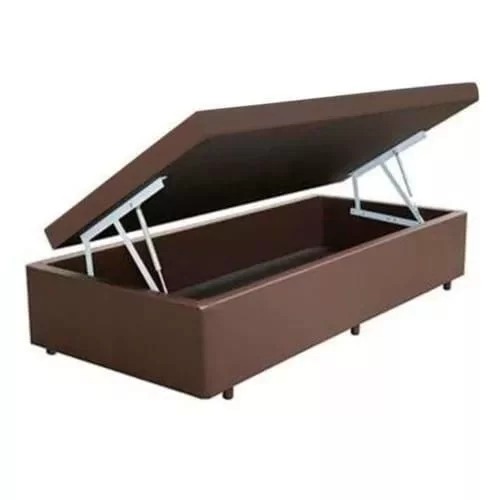 Base Baú Solteiro 88x 188x40 Corino Marrom SR Movelaria