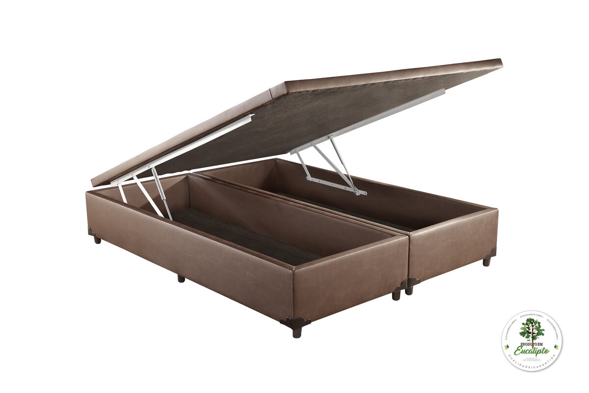 Base Baú Casal Bipartida 2x 69x 188x40 Corino Marrom SR Movelaria