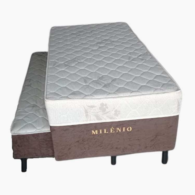 Cama Box Solteiro Milênio Semi Ortopédico com Cama Auxiliar 88x 188x60 Nosso Sonho