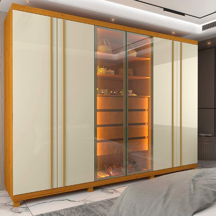 0752357.Roupeiro Absolut New 6P sendo 2P Reflecta com LED e Pes Naturale.Off White Gelius