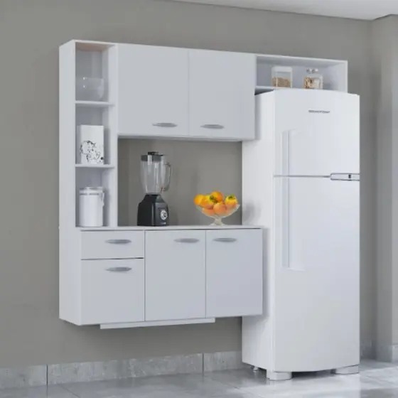 A521.Cozinha Suspensa com Balcão Isis 163 Branco Poquema