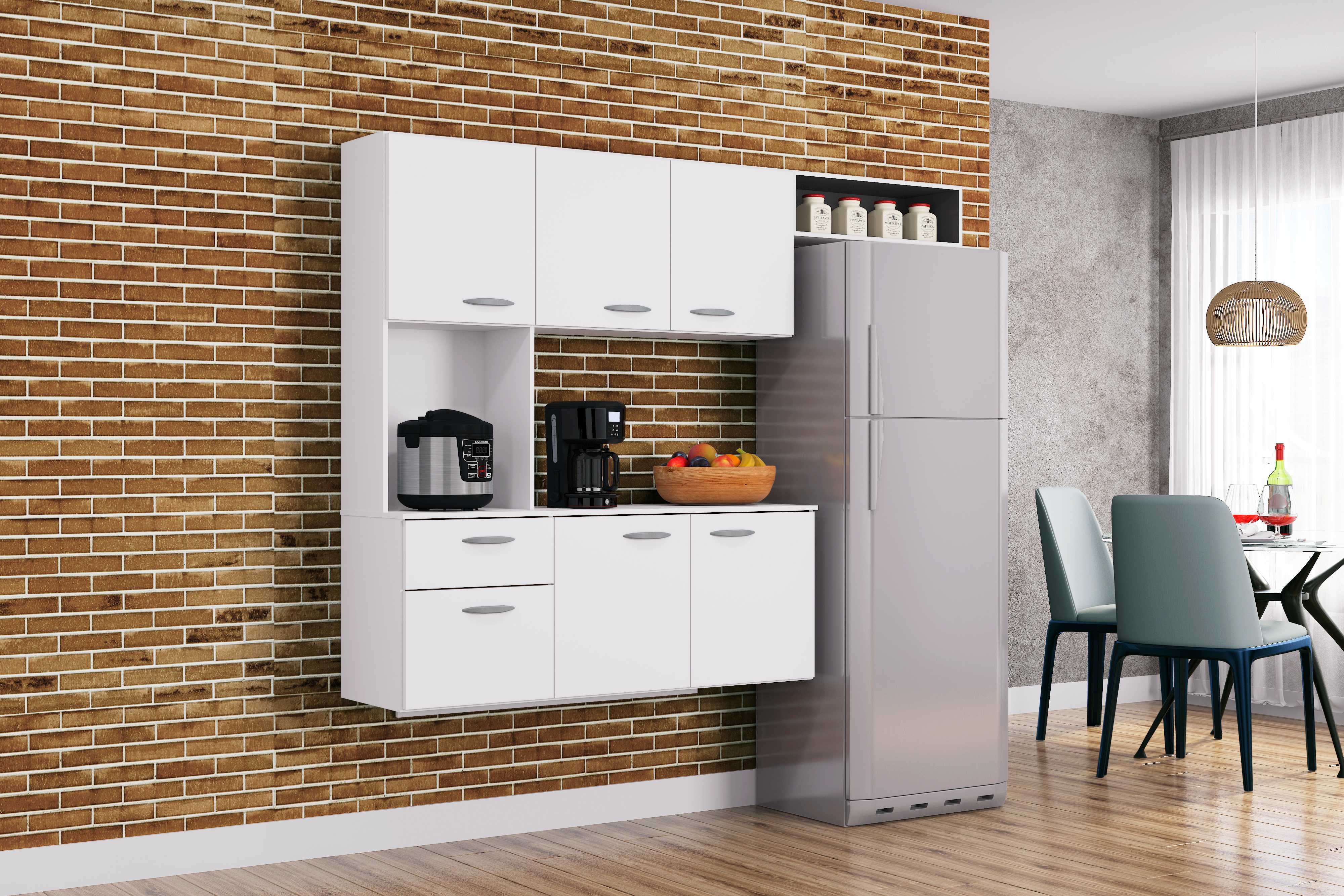 A551.Cozinha Suspensa com Balcão Isis 180 Branco.Dt Preto Poquema