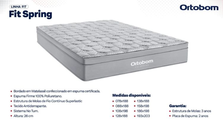 Colchão Queen Fit Spring Molas Superlastic 158x 198x26 Ortobom
